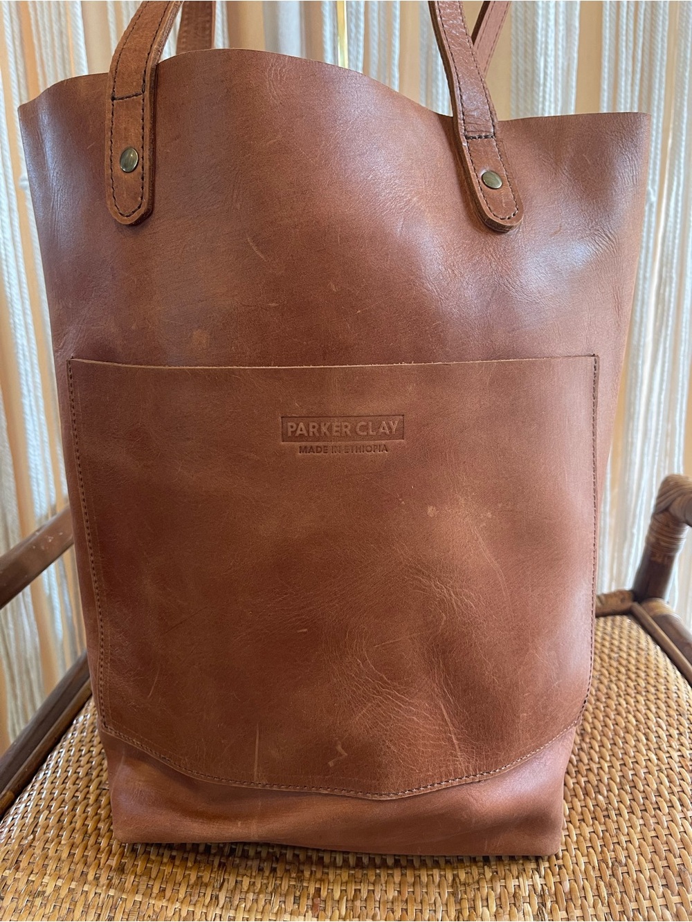 Parker Clay Leather Tote bag Rust Brown classic Open Top design - Picture 2 of 16